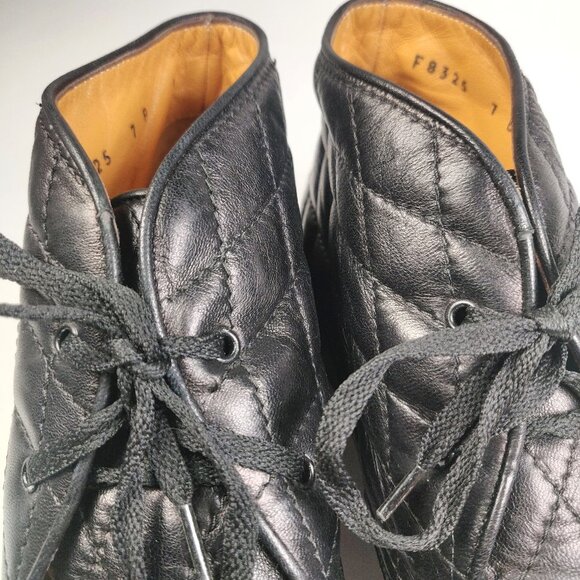 Cole Haan Black Leather Lace Up Quilted Ankle Boots Sz 7 Made In Italy - Picture 15 of 16